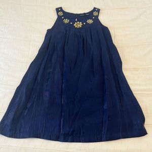 mini Boden Navy Blue and Yellow Flower Beaded Girls Dress